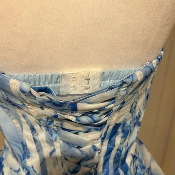 Blue & White Floral Strapless Corset Dress | Lace-Up Back Formal Size 4 - Picture 3 of 3